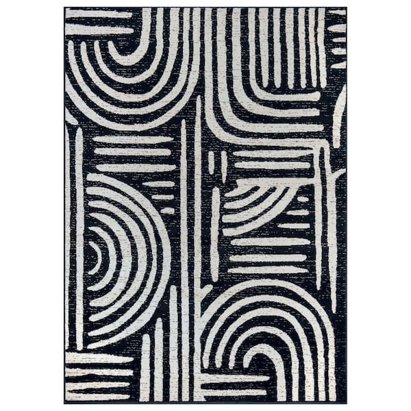 Contemporary Lines Area Rug Black 7 ft. 10 in. x 10 ft. Area Rug