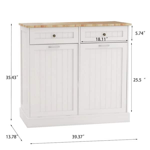 Tolead Double Tilt Out Trash Cabinet, 20 Gallon Wooden Free Standing  Laundry Sorter Cabinet, Recycling Cabinet with Hideaway Drawer, Tilt Out  Trash Cabinet Can Bin Kitchen, White 