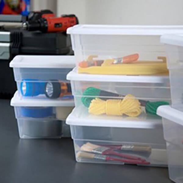 tote box plastic storage 6 pack bin organizer stackable container lid sterilite