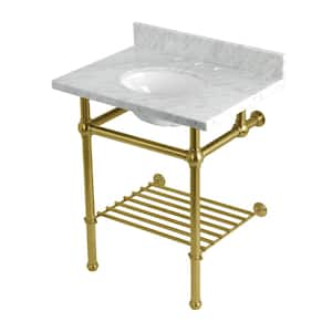 Templeton 30 in. Marble Console Sink with Brass Legs in Carrara Marble/Brushed Brass