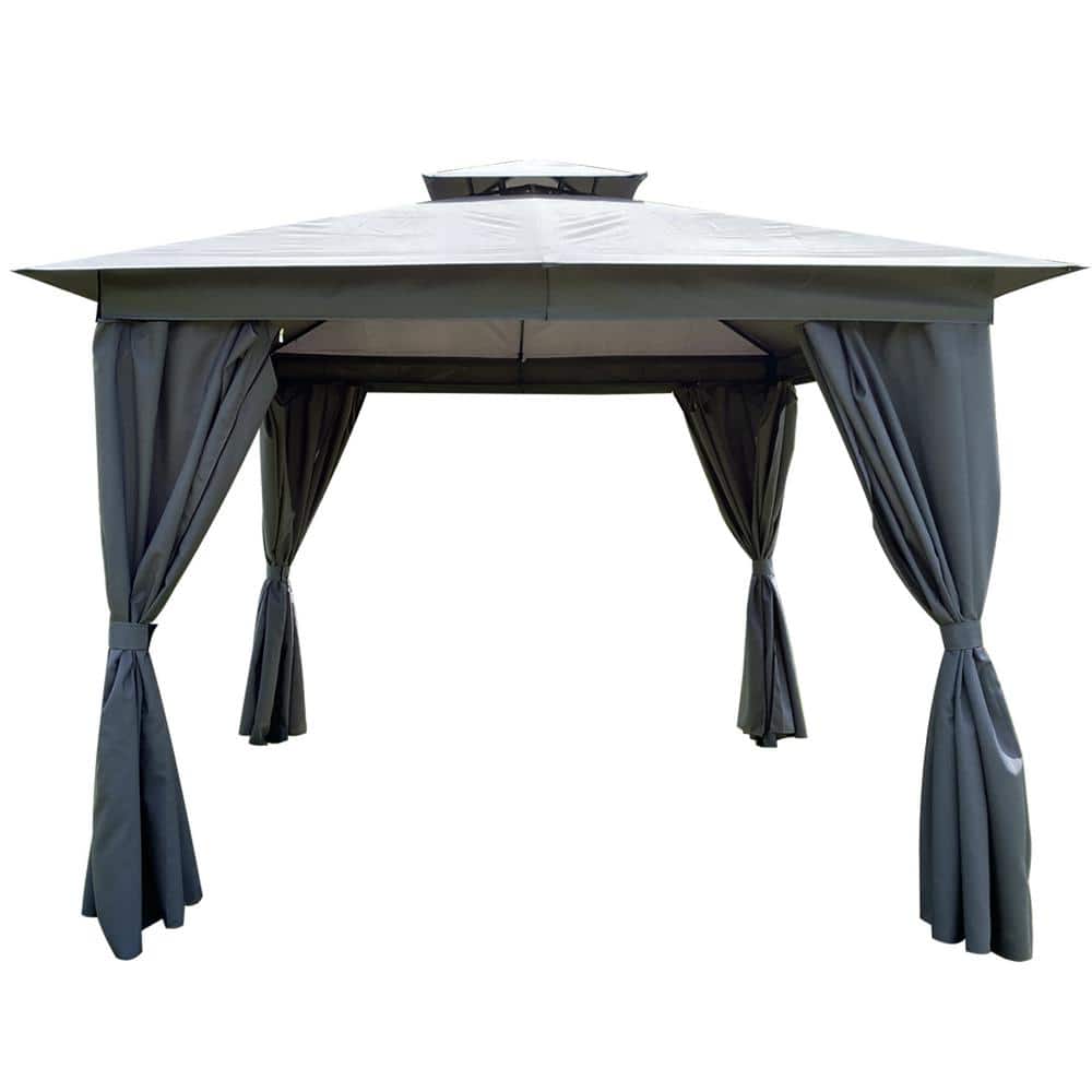 10 ft. x 10 ft. Outdoor Patio Garden Gazebo Tent with 2 Sets Canopy and Cur