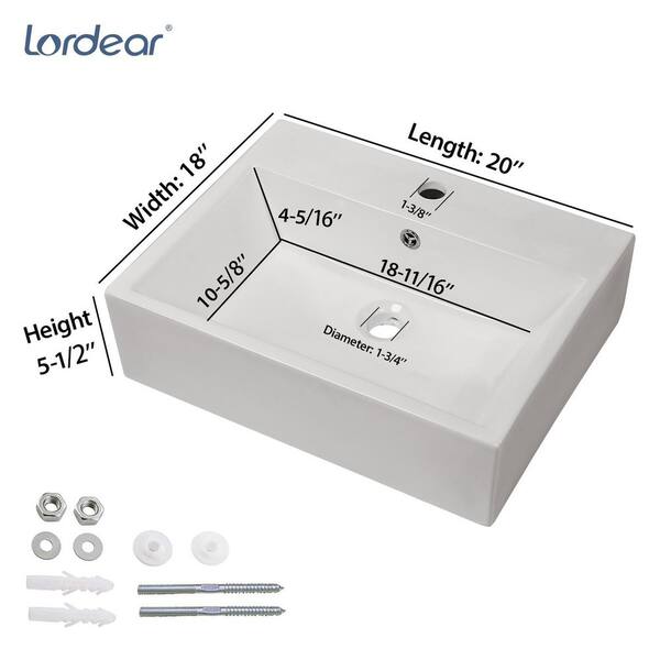 20 in. x 16 in. Modern Rectangle Above Counter Porcelain Ceramic Bathroom Vessel Vanity Sink in White Art Basin 20 in. x 16 in. Modern Rectangle Above Counter Porcelain Ceramic Bathroom Vessel Vanity Sink in White Art Basin