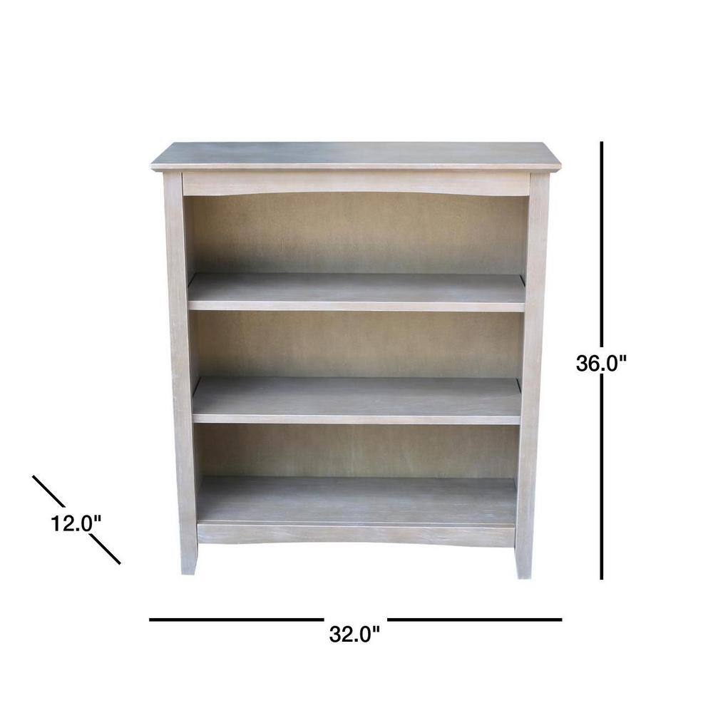 Transitional Solid Wood Adjustable 3-Shelf Bookcase in Washed Gray Taupe
