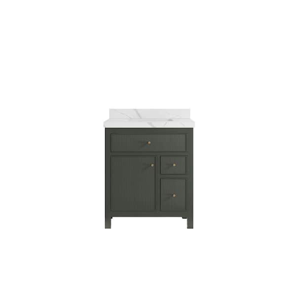 Willow Collections Sonoma 30 in. W x 22 in. D x 36 in. H Bath Vanity in Pewter Green with 2 in. Calacatta Quartz Top