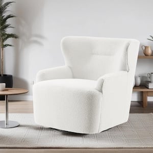 MIA White Fabric Swivel Accent Arm Chair