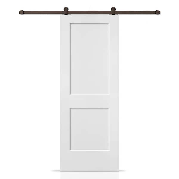 CALHOME 36 in. x 80 in. White Primed MDF Solid Core 2-Panel Shaker Interior Sliding Barn Door with Hardware Kit