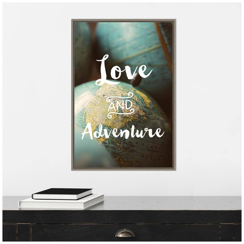 Love and Adventure Typography Canvas Wall Art with Distressed Greywash Frame
