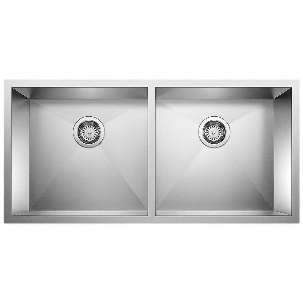 PRECISION R0 18- Gauge Stainless Steel 37 in. Double Bowl Undermount Kitche