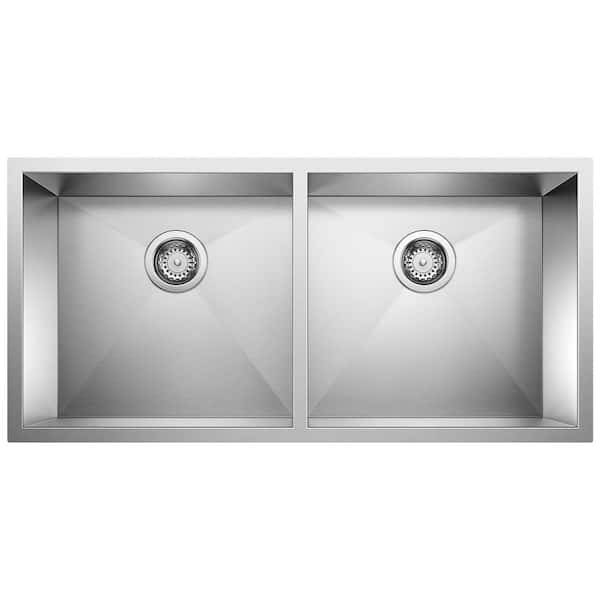 Blanco PRECISION R0 18- Gauge Stainless Steel 37 in. Double Bowl Undermount Kitchen Sink