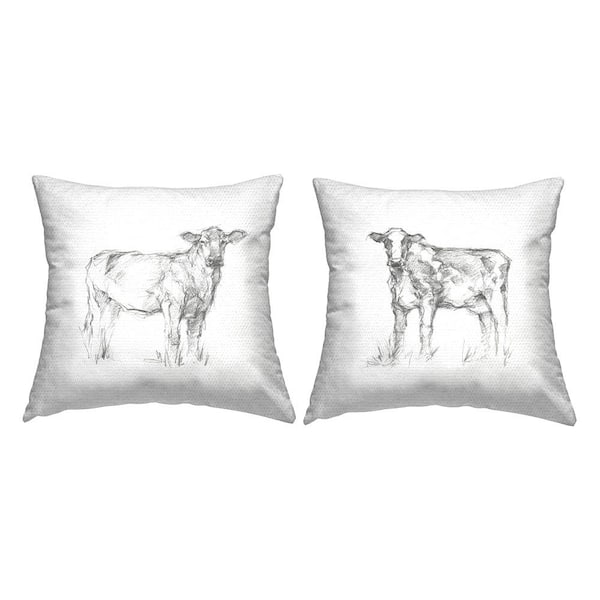 Stupell Industries Cows in Sketched Style White Square Outdoor Throw Pillow 2-Pack