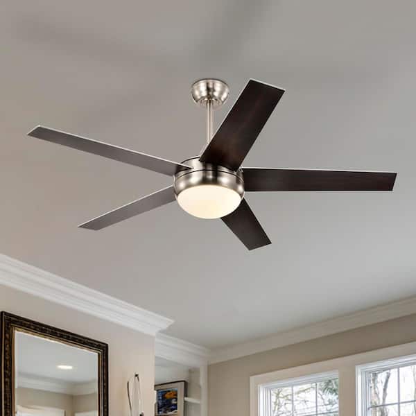 52 in. Indoor Brushed Nickel 5-Blade Downrod Mount Standard Design LED Ceiling Fan with Light and Remote Control