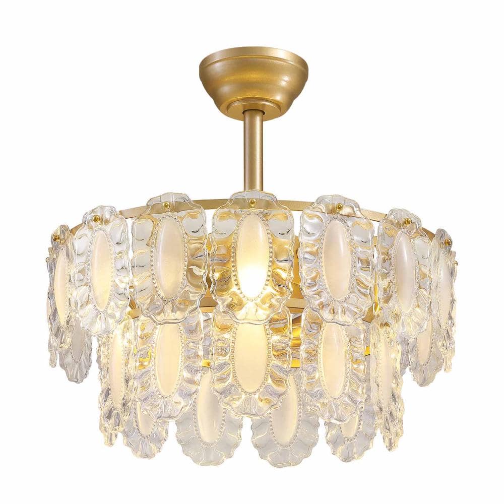 "20"" Mid-Century Gold Glass Caged Chandelier Ceiling Fan with Light&Remote Control(No Bulbs)" price history on PriceWatchPro