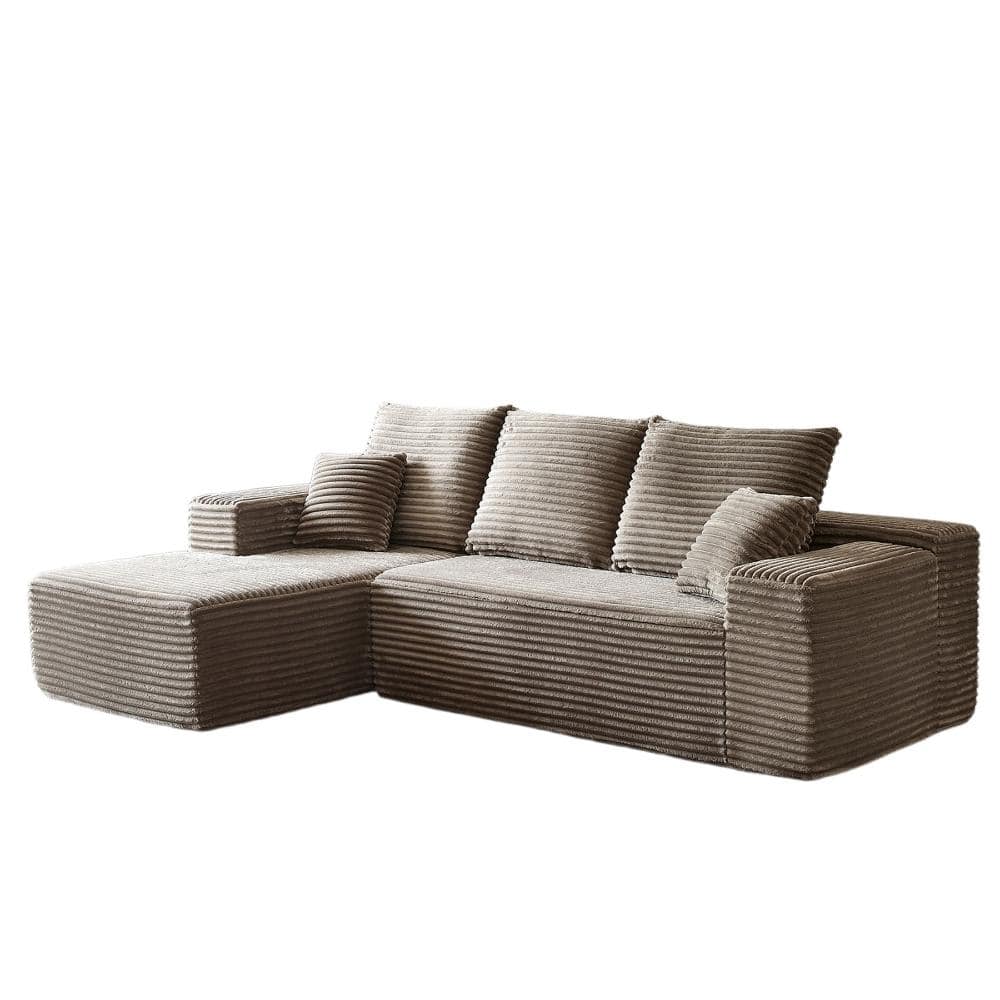 Modular Corduroy 107 in. Square Arm Contemporary Sectional Sofa with Chaise in Brown durable construction