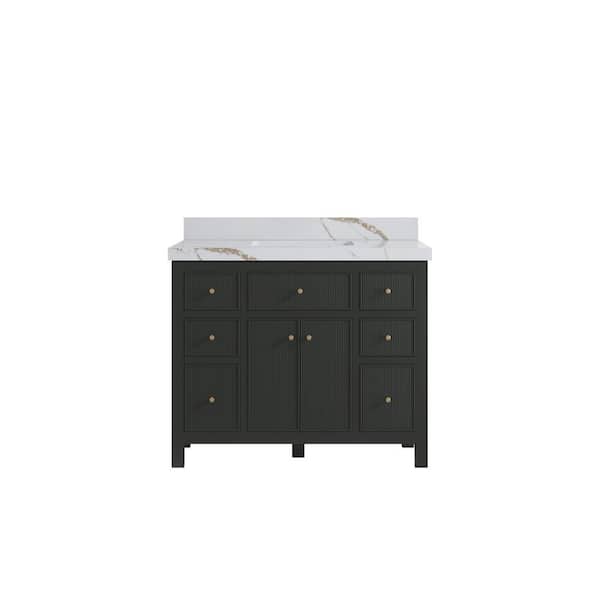 Willow Collections Sonoma 42 in. Single Sink Freestanding Black Top Bath Vanity with Calacatta Gold Quartz Top Unassembled