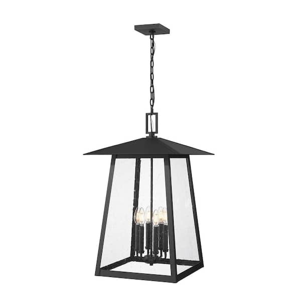 Filament Design Rainer 28 in. 6-light Black Dimmable Outdoor Pendant-Light with Clear Seedy Glass with no bulbs included