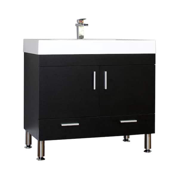 Unbranded The Modern 35.375 in. W x 18.75 in. D Bath Vanity in Black with Acrylic Vanity Top in White with White Basin