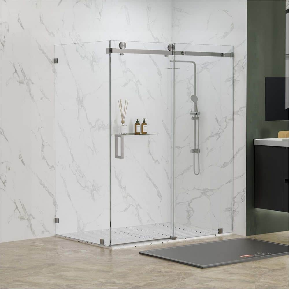 Serenity 48 in. W x 40 in. D x 76 in. H Sliding Frameless Corner Shower Enclosure in Brushed Nickel with Clear Glass price history on PriceWatchPro
