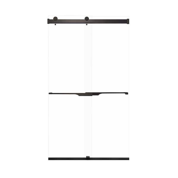 Transolid Brianna 48 in. W x 80 in. H Sliding Frameless Shower Door in Matte Black with Clear Glass