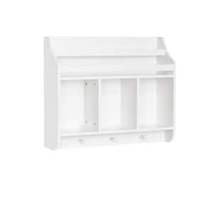Kids White Wall Shelf with Cubbies and Bookrack
