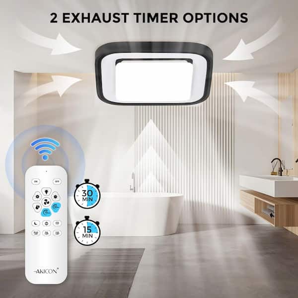 RGB3 Decorative Black 110 CFM 1.5 Sone Ceiling Bathroom Exhaust Fan with RGB Light, Remote, No Wall Switch Required