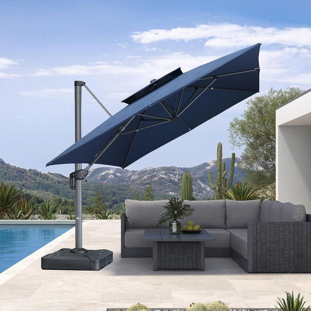 amazon sunbrella patio umbrella Grand 10x10 FT Cantilever with Base Included Patio Square Aluminum Offset Umbrellas for Outdoor Pool (Aruba, 10X10 FT-SUNBRELLA) : Patio, Lawn & Garden The user PURPLE LEAF 10 ft. x