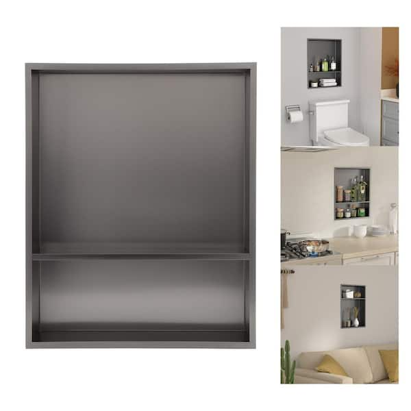 22 in. W x 18 in. H x 4 in. D 18-Gauge Stainless Steel Bathroom Shower Niche in Gunmetal Black with Shelf