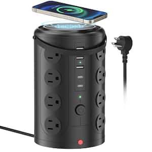 Compact 6 ft. 16-Outlets Tower Extension Surge Protector Power Strip with 3 USB-A and 2 USB-C Port in Black