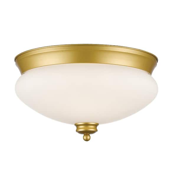 Unbranded 15.75 in. 3-Light Satin Gold Flush Mount with Matte Opal Shade