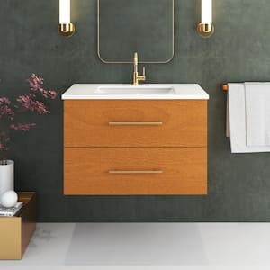 Napa 36 in. W x 22 in. D Single Sink Bathroom Vanity Wall Mounted In Pacific Maple  With White Quartz Countertop