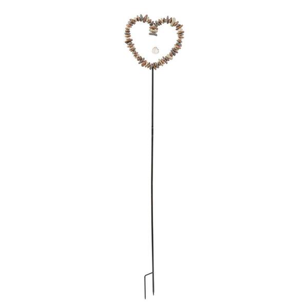 Evergreen 47 in. Resin Rock Heart Decorative Garden Stake With Metal Post