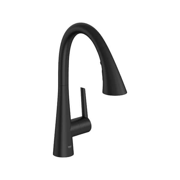 GROHE Zedra Single Handle Bar Faucet with Pull-Out Sprayer in Matte Black