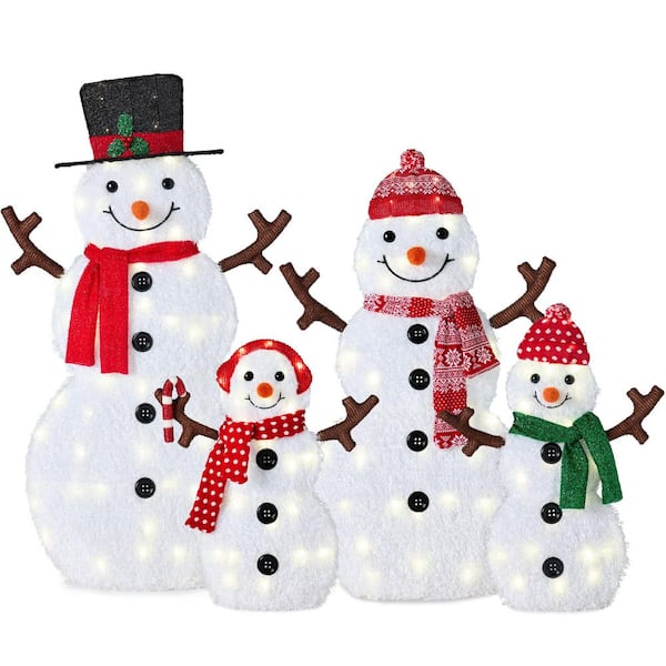 48 in. White LED 4-Piece 2D Lighted Snowman Family Set with 160 Twinkling Lights