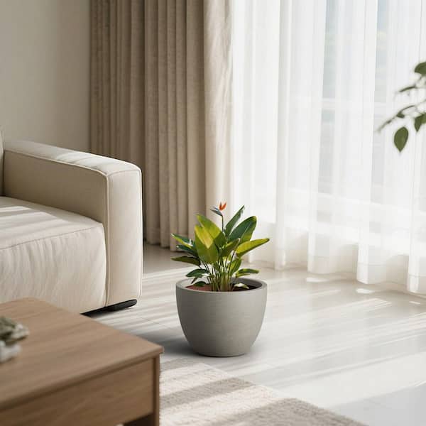 14 in. Medium Stone Gray Concrete Round Planter/ Pot (Upgraded Interior) with Drainage Holes