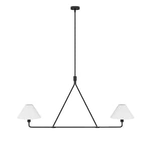 46.45 in. 2-Light Kitchen Island Linear Chandelier Classic Matte Black Pendant Light with fabric shades