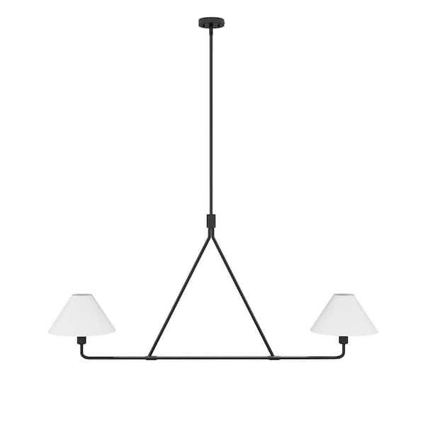 aiwen 46.45 in. 2-Light Kitchen Island Linear Chandelier Classic Matte Black Pendant Light with fabric shades