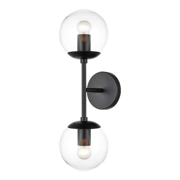 Light Society Zeno Globe 2-Light Wall Sconce in Black/Clear