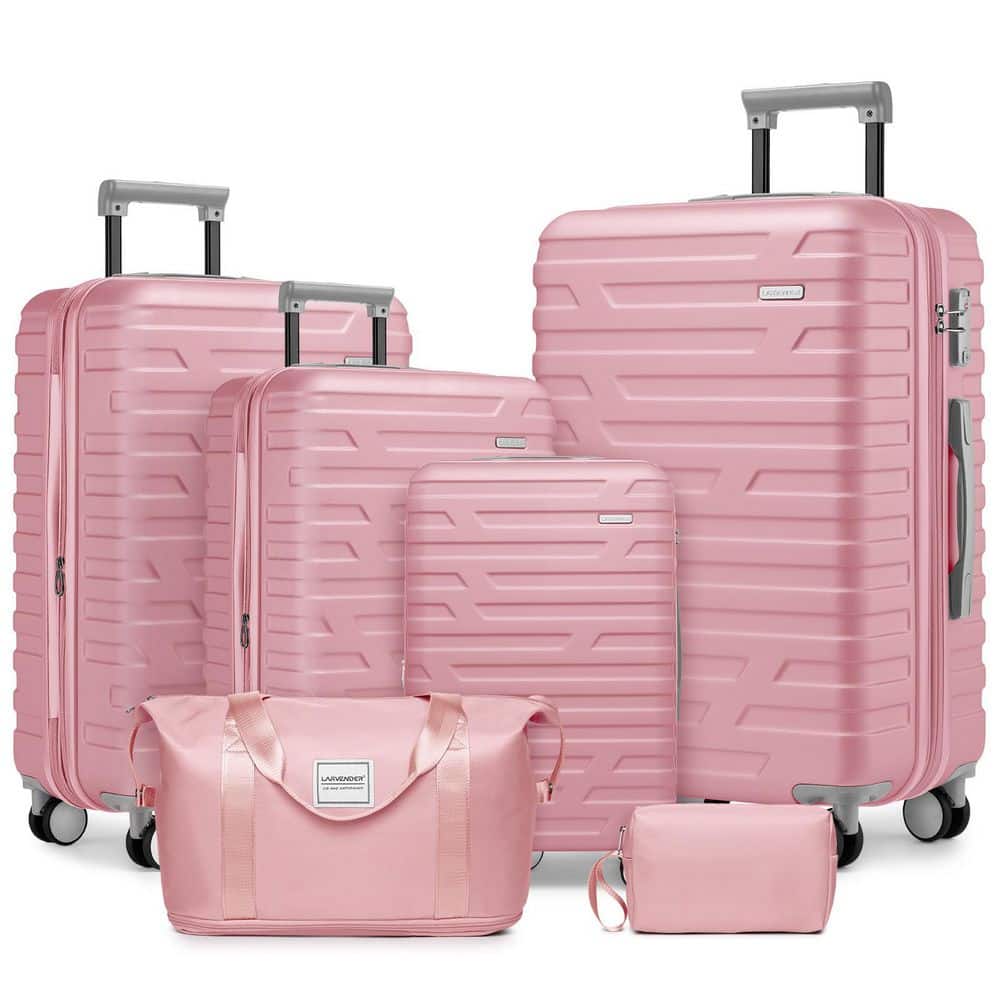 6-Piece Light Pink ABS Plastic Hardside Expandable Spinner TSA Lock Luggage Set with Duffel Bags durable construction