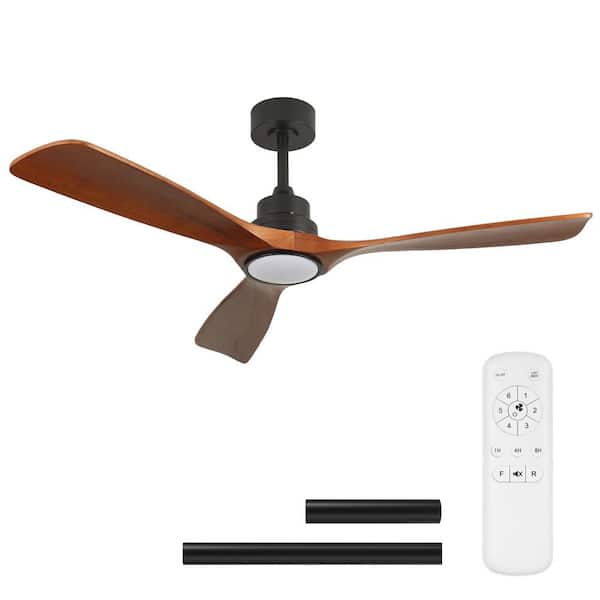 52 in. Smart Industrial Indoor LED Wood and Black Semi Flush Mount Ceiling Fan with Light Kit Remote and App Control