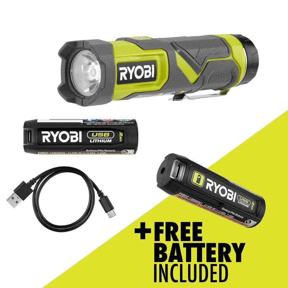 RYOBI 600 Lumens LED USB Lithium Compact Flashlight Kit 3-Mode with Battery  and Charging Cable (2-Pack) FVL51K-FVL51K - The Home Depot