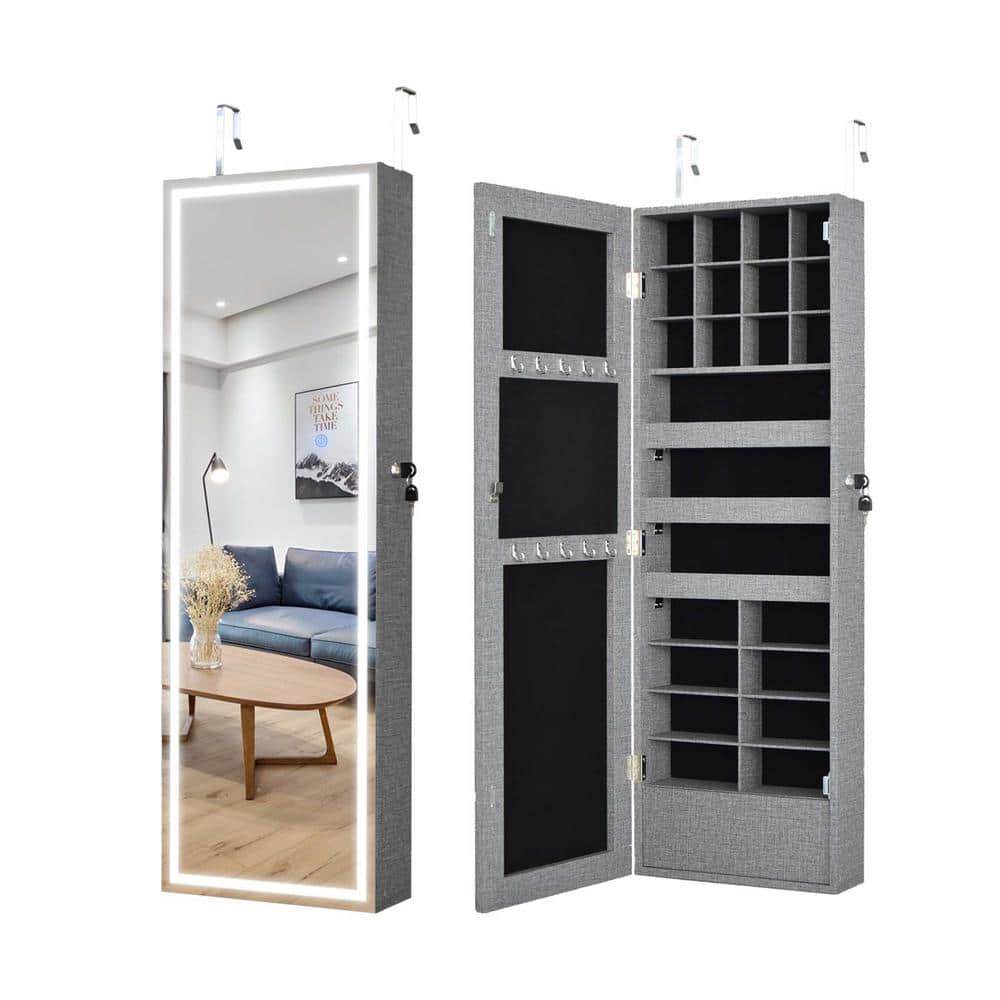 Gray 14.7 in. W x 42.52 in. H Framless Jewelry Mirror, LED Lights Mirrored 
