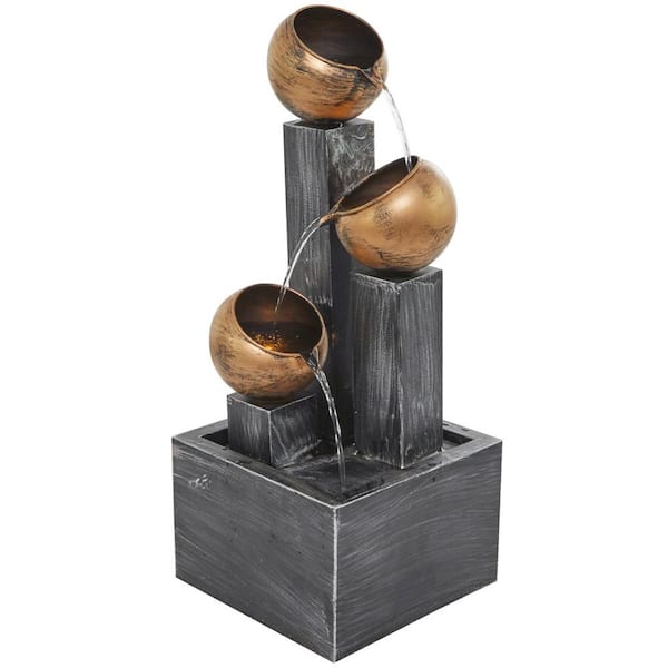 Litton Lane Dark Gray Indoor and Outdoor 3-Tier Waterfall Fountain with Copper Style Pots