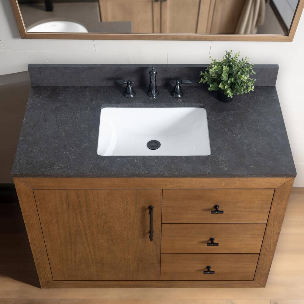 Tan 42" Single Bathroom Vanity with Black Limestone Top