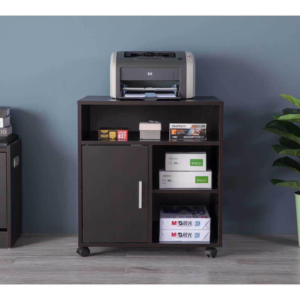 Black Wood Office Storage Stand with Casters