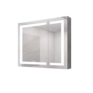 36 in. W x 30 in. H Rectangular Fog Free;Lighted;Adjustable Shelves Aluminum Medicine Cabinet with Mirror