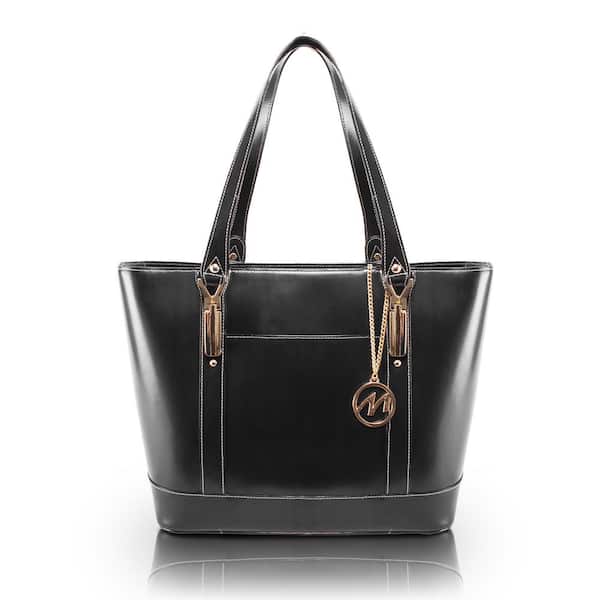 ARYA, Black Leather Ladies' Tote Bag with Tablet Pocket