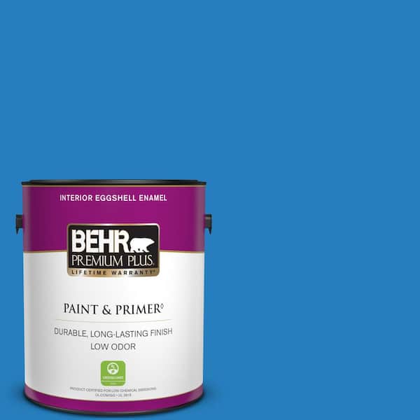 BEHR PREMIUM PLUS 1 gal. #P510-6 Brilliant Blue Eggshell Enamel Low Odor Interior Paint & Primer