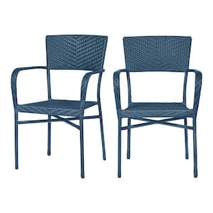 Emmet Mariner Blue Stackable Steel Frame Resin Wicker Outdoor Lounge Chair (2-Pack)