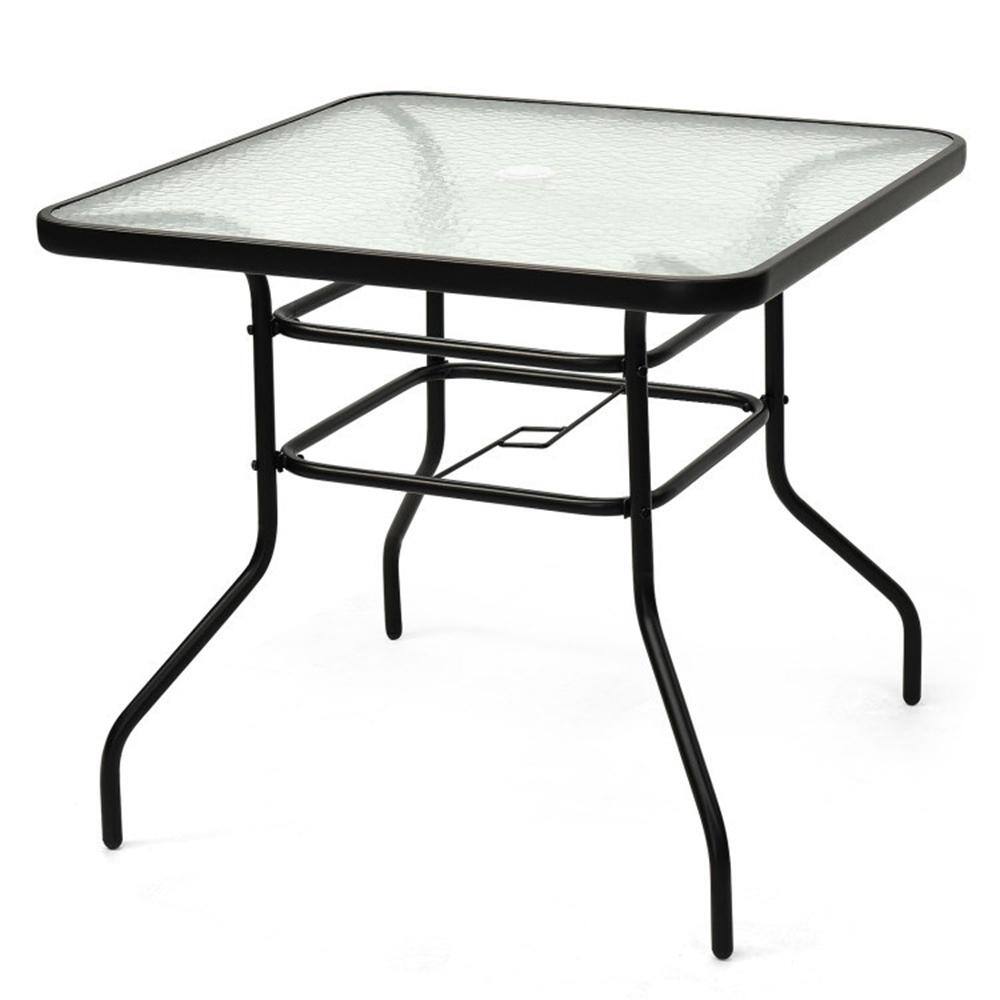 32 in. Patio Tempered Glass Steel Frame Square Table
