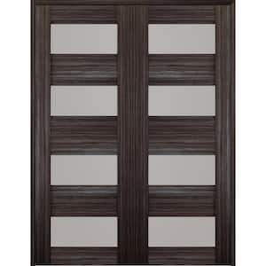 Della 36 in. x 84 in. Both Active 4-Lite Frosted Glass Gray Oak Wood Composite Double Prehung Interior Door