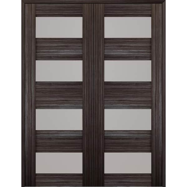 Belldinni Della 56 in. x 84 in. Both Active 4-Lite Frosted Glass Gray Oak Wood Composite Double Prehung Interior Door